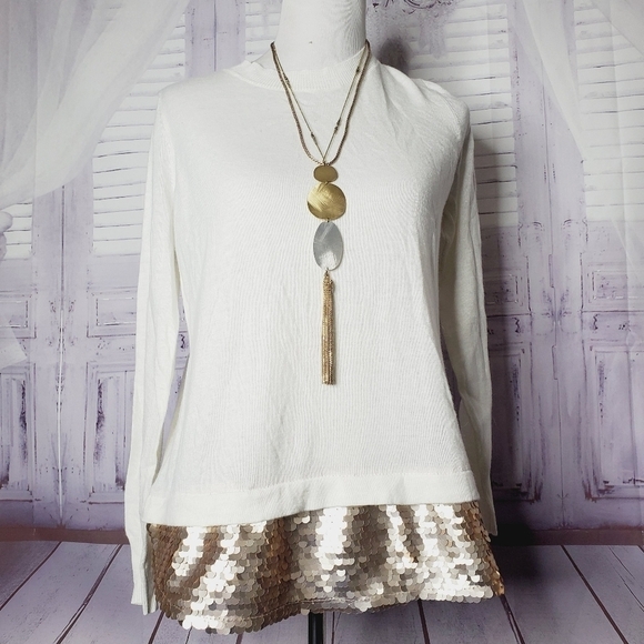 BRIXON IVY SIZE S IVORY WHITE SWEATER SEQUINS TOP #0011 - Picture 3 of 11